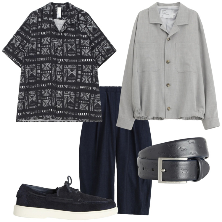 Outfit uomo - Total look #2386331. Stile Trendy per Tutti i giorni. Abbinamento con cappotti, pantaloni, camicie a manica corta, scarpe stringate, cinture.