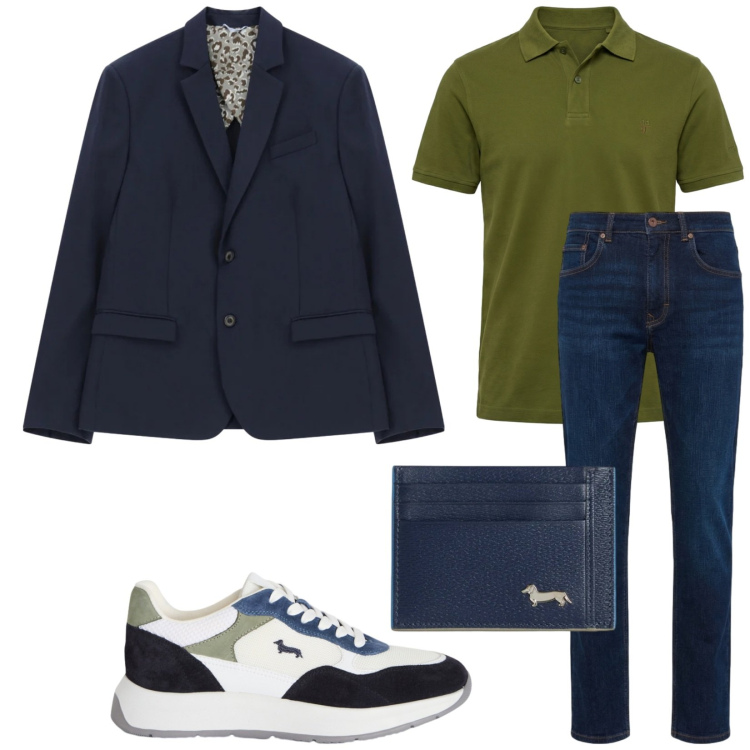 Outfit uomo - Total look #2386335. Stile Casual per Tutti i giorni. Abbinamento con giacche, sneakers, portafogli, jeans, polo.