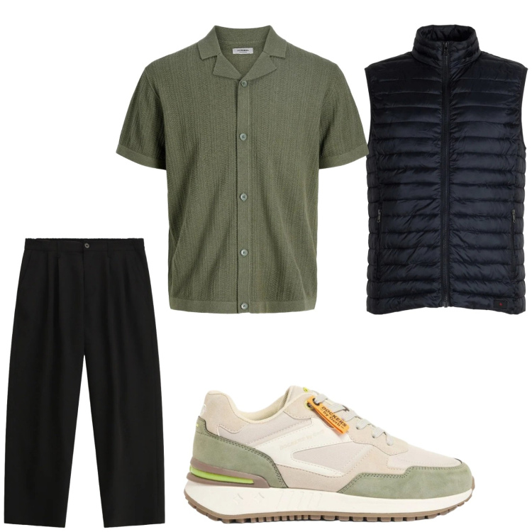 Outfit uomo - Tempo libero. Stile Trendy per Tutti i giorni. Abbinamento con camicie a manica corta, sneakers, pantaloni, piumini.