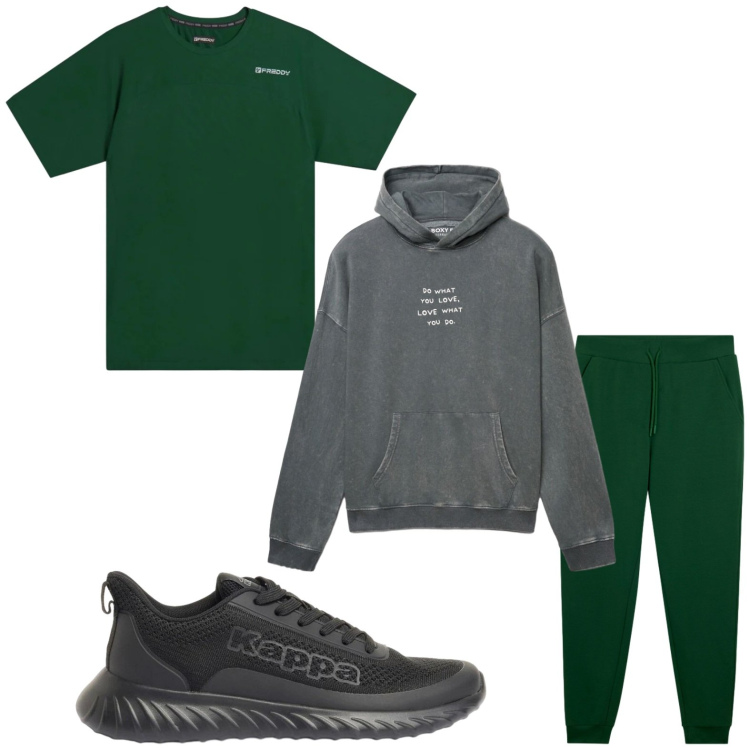Outfit uomo - Jogging. Stile Casual per Tutti i giorni. Abbinamento con sneakers, felpe con cappuccio, t-shirt, pantaloni.