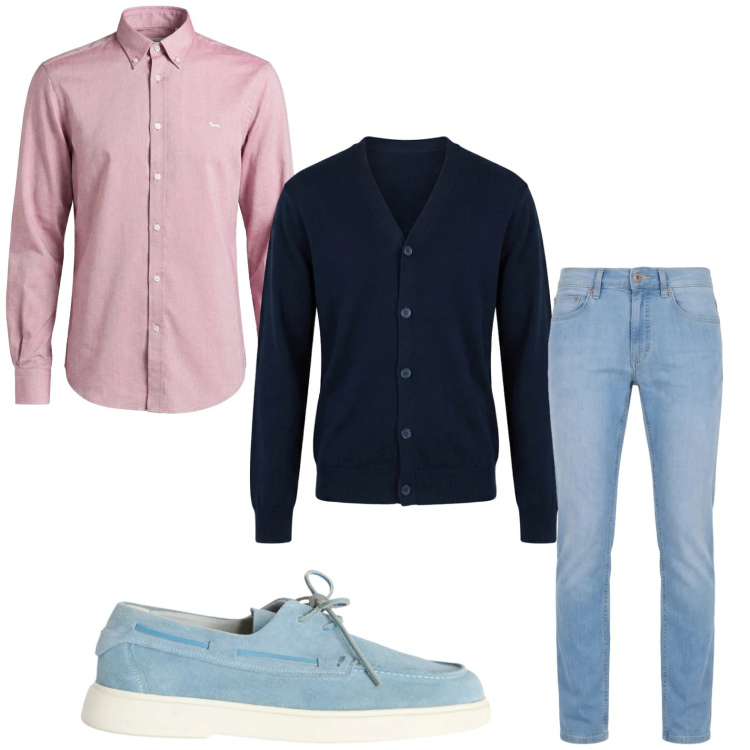 Outfit uomo - Casual style. Stile Casual per Tutti i giorni. Abbinamento con camicie, jeans, scarpe stringate, cardigans.