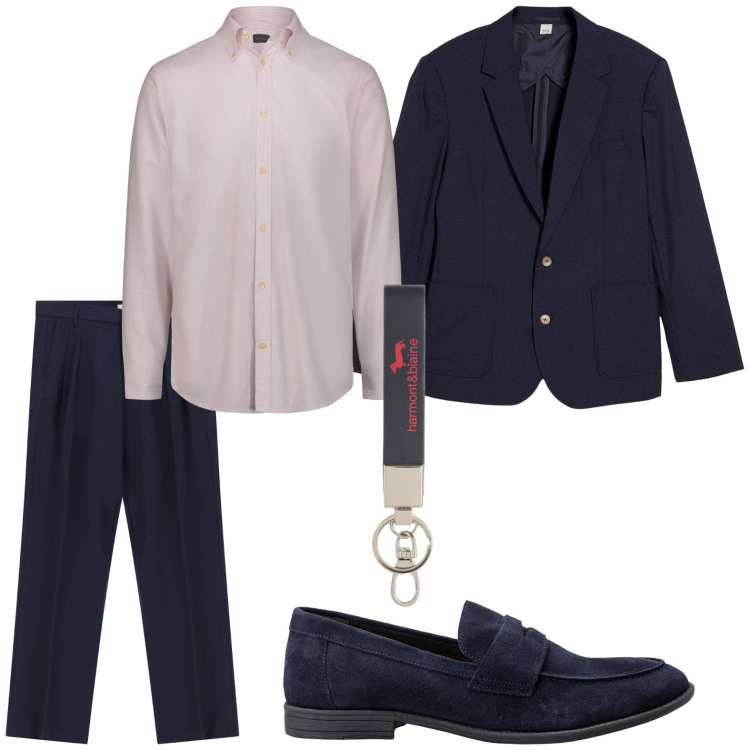 Outfit uomo - Work style. Stile Trendy per Ufficio. Abbinamento con giacche, pantaloni, portachiavi, camicie, scarpe stringate.