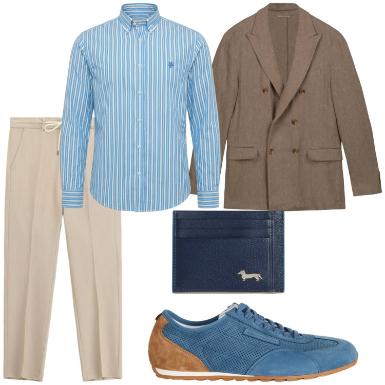 Outfit uomo - Elegante casual. Stile Casual per Ufficio. Abbinamento con pantaloni, portafogli, camicie, sneakers, giacche.