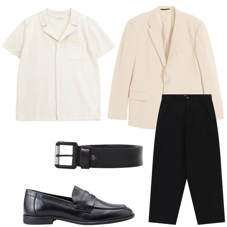 Outfit uomo - Elegante man. Stile Casual per Ufficio. Abbinamento con giacche, camicie a manica corta, cinture, pantaloni, scarpe stringate.