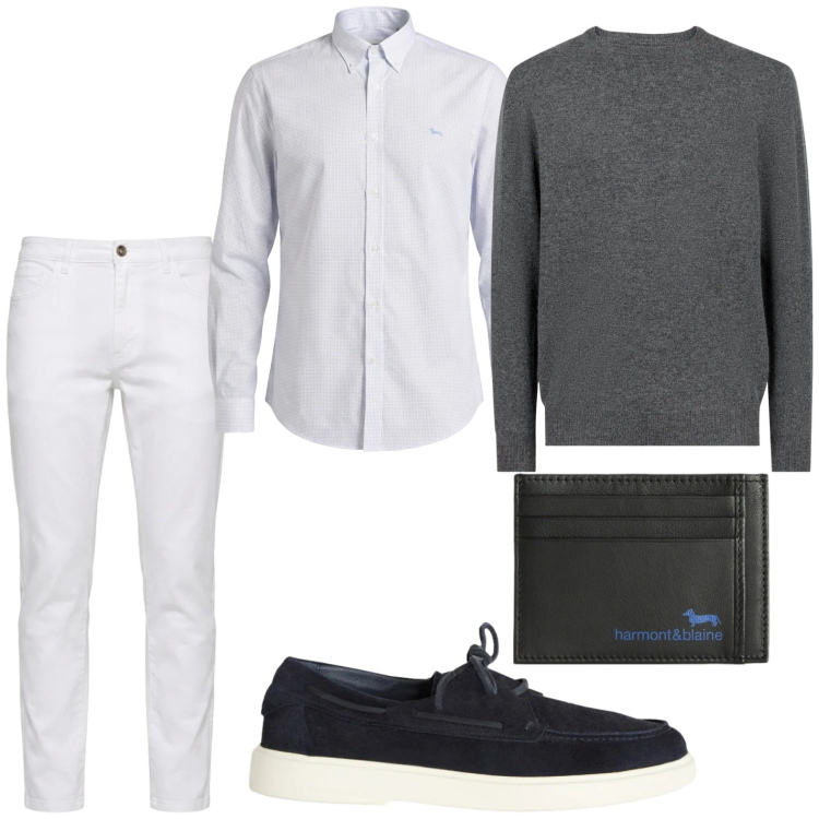 Outfit uomo - Mood ufficio. Stile Casual per Ufficio. Abbinamento con scarpe stringate, portafogli, camicie, jeans, maglieria.