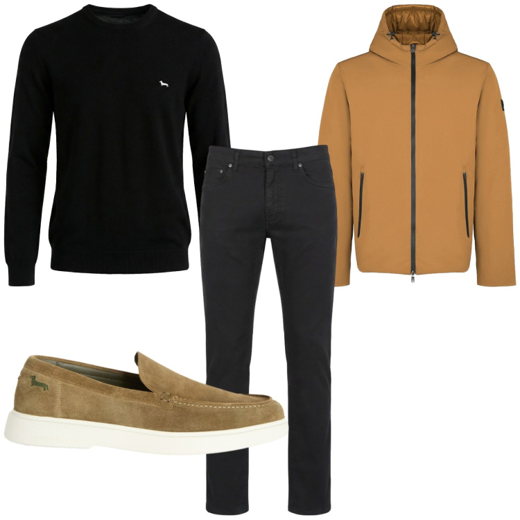 Outfit uomo - Casual. Stile Casual per Tutti i giorni. Abbinamento con pantaloni, maglieria, scarpe stringate, parka.