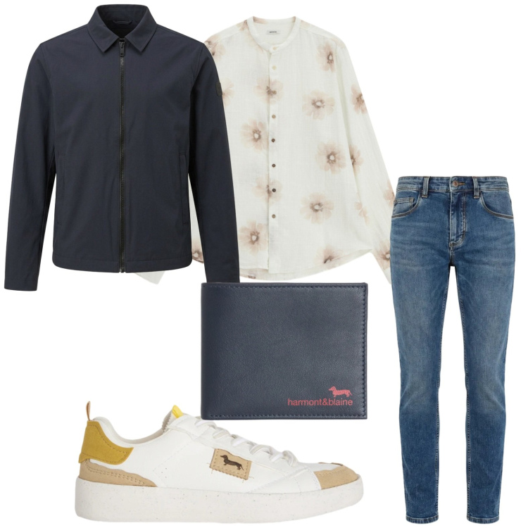 Outfit uomo - Casual style. Stile Trendy per Tutti i giorni. Abbinamento con camicie, sneakers, portafogli, jeans slim fit, giacche.