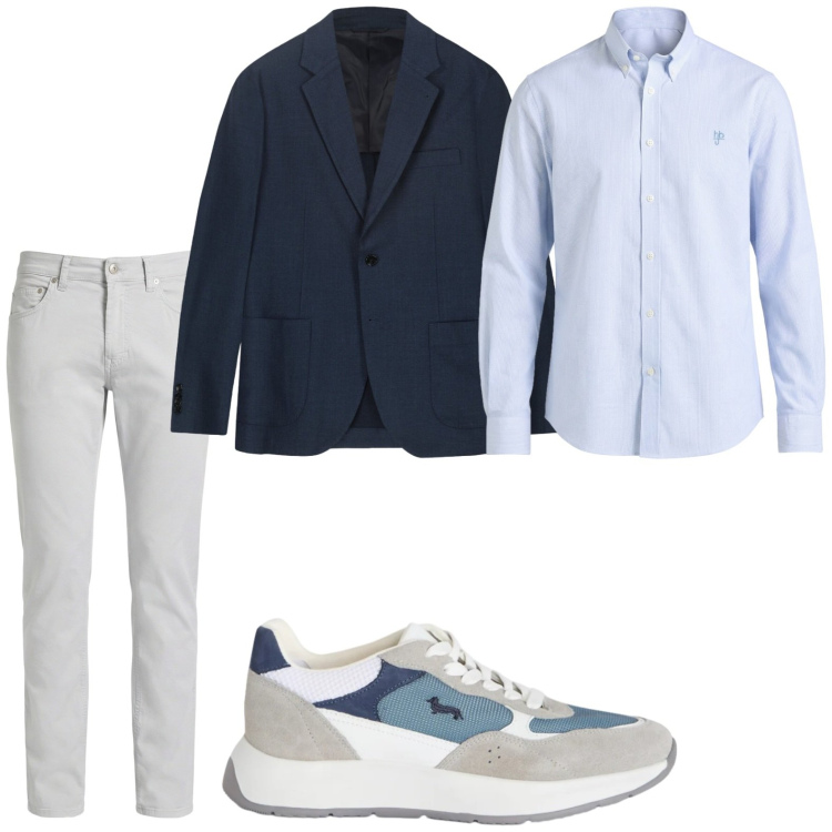Outfit uomo - Office casual. Stile Trendy per Ufficio. Abbinamento con sneakers, pantaloni, camicie, giacche.