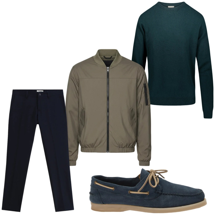 Outfit uomo - Colori neutri. Stile Urban per Tutti i giorni. Abbinamento con pantaloni, scarpe stringate, bomber, maglieria.