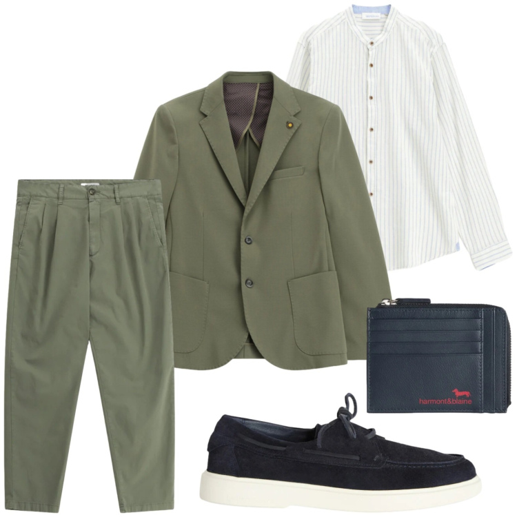 Outfit uomo - Completo green. Stile Urban per Ufficio. Abbinamento con pantaloni, giacche, camicie, scarpe stringate, portamonete.