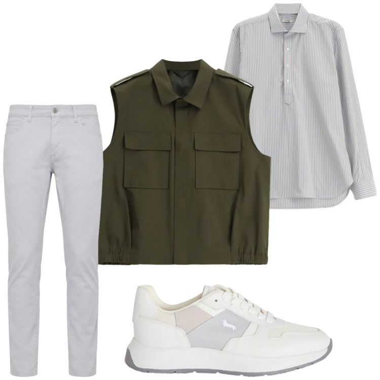 Outfit uomo - Gilet smanicato. Stile Trendy per Tutti i giorni. Abbinamento con camicie, gilet, sneakers, pantaloni.