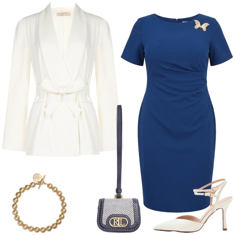 Outfit donna - Total look #2386398. Stile Chic per Tutti i giorni. Abbinamento con blazer, décolleté, vestiti a tubino, braccialetti, pochette.