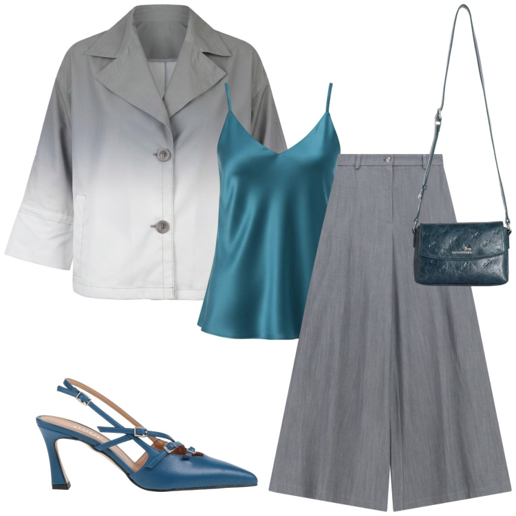 Outfit donna - Total look #2386400. Stile Bon Ton per Serata fuori. Abbinamento con décolleté, borse a tracolla, pantaloni a palazzo, canottiere, cappotti.