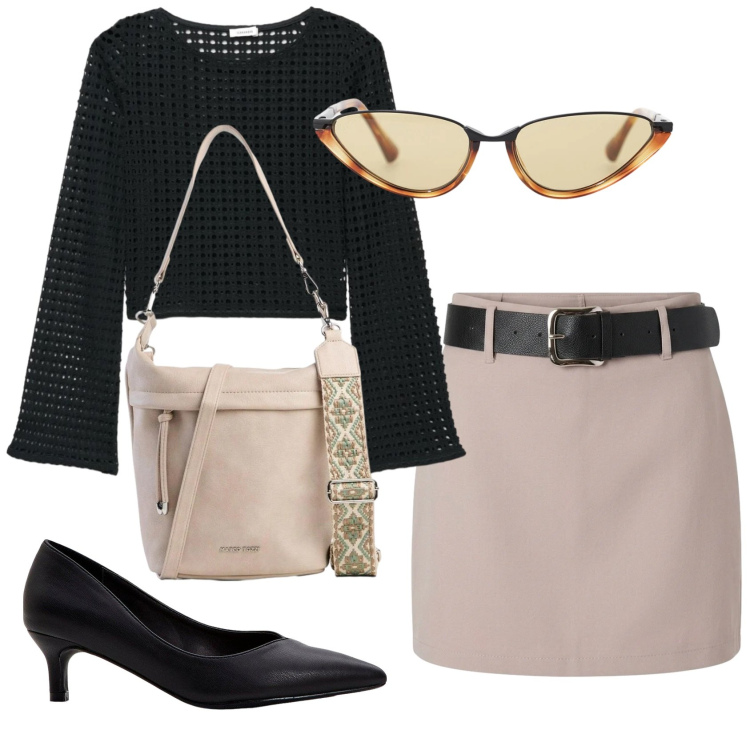 Outfit donna - Total look #2386410. Stile Basic per Ufficio. Abbinamento con décolleté, borse a tracolla, maglieria, minigonne, occhiali da sole.