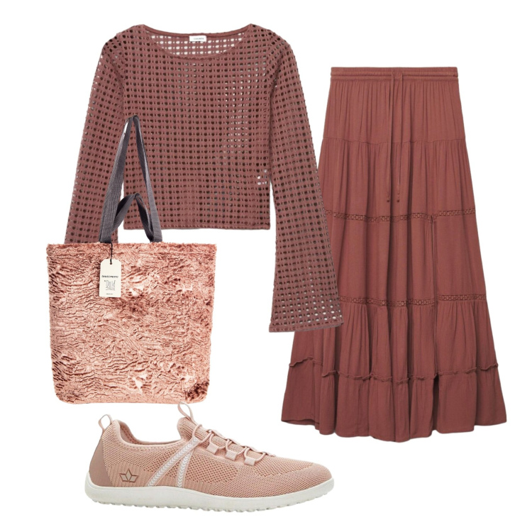 Outfit donna - Total look #2386414. Stile Basic per Tutti i giorni. Abbinamento con sneakers, maglieria, gonne lunghe, borse tote.