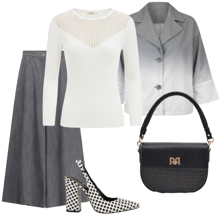 Outfit donna - Total look #2386426. Stile Chic per Ufficio. Abbinamento con décolleté, pantaloni a palazzo, borse a spalla, maglieria, cappotti.