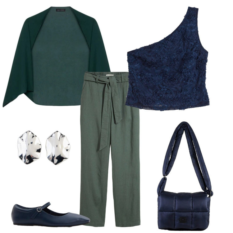 Outfit donna - Total look #2386427. Stile Casual chic per Ufficio. Abbinamento con pantaloni, top, ballerine, orecchini, blazer, borse a spalla.
