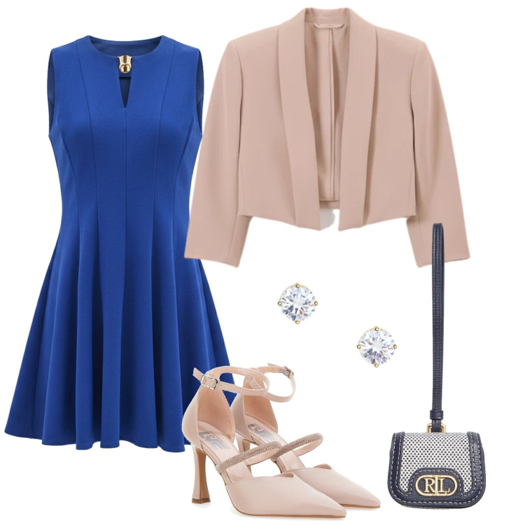 Outfit donna - Total look #2386428. Stile Chic per Cerimonia. Abbinamento con vestiti corti, bolero, orecchini, pochette, décolleté.
