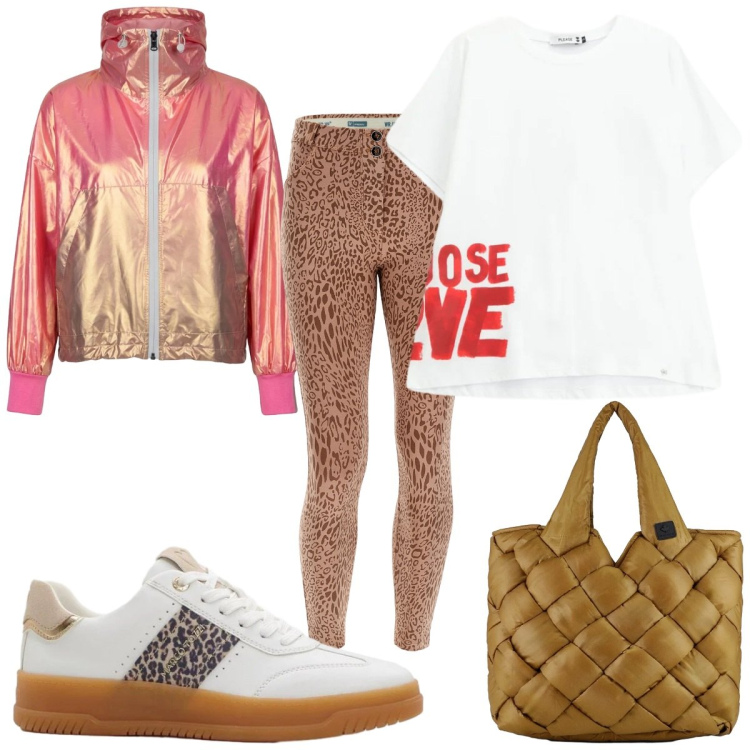 Outfit donna - Total look #2386453. Stile Basic per Sport. Abbinamento con sneakers, t-shirt, pantaloni skinny, borse tote, bomber.