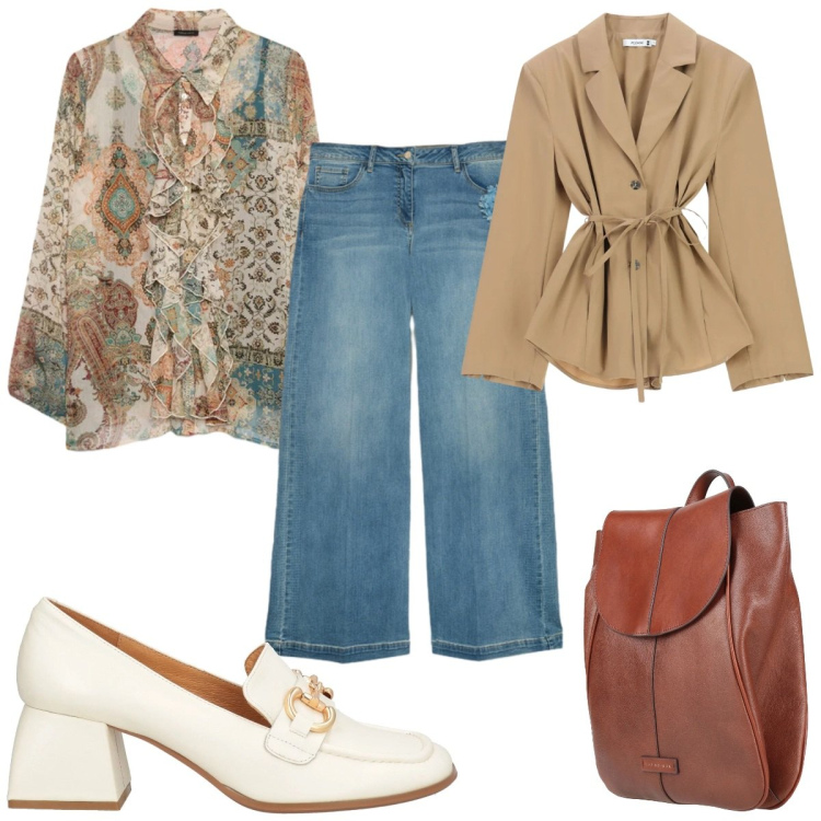 Outfit donna - Total look #2386463. Stile Casual chic per Tutti i giorni. Abbinamento con mocassini, zaini, jeans, camicie, blazer.