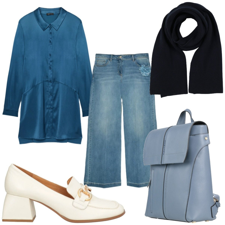 Outfit donna - Total look #2386471. Stile Trendy per Tutti i giorni. Abbinamento con mocassini, zaini, sciarpe, camicie, jeans.