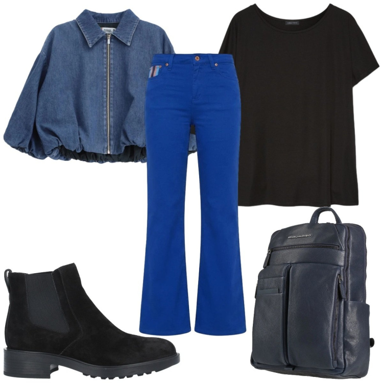 Outfit donna - Total look #2386474. Stile Trendy per Tutti i giorni. Abbinamento con stivaletti chelsea, zaini, t-shirt, blazer, pantaloni.