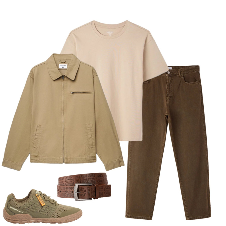 Outfit uomo - Minimalismo Workwear. Stile Urban per Tutti i giorni. Abbinamento con cinture, sneakers, cappotti, pantaloni, t-shirt.