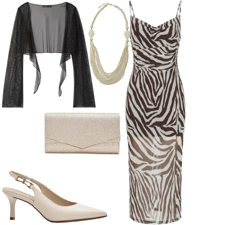 Outfit donna - Serata. Stile Chic per Serata fuori. Abbinamento con décolleté, vestiti lunghi, blazer, collane, clutch.
