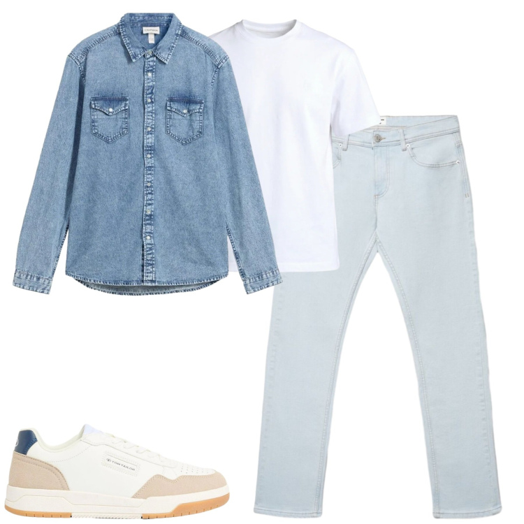 Outfit uomo - Total look #2386504. Stile Casual per Tutti i giorni. Abbinamento con camicie, sneakers, jeans, t-shirt.