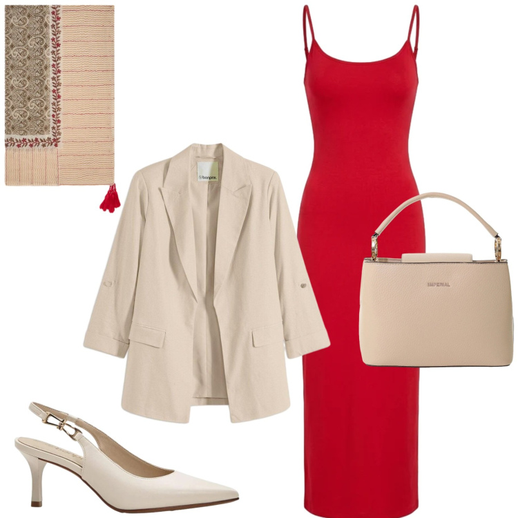 Outfit donna - Total look #2386507. Stile Sexy per Serata fuori. Abbinamento con décolleté, blazer, vestiti lunghi, borse a secchiello, sciarpe.