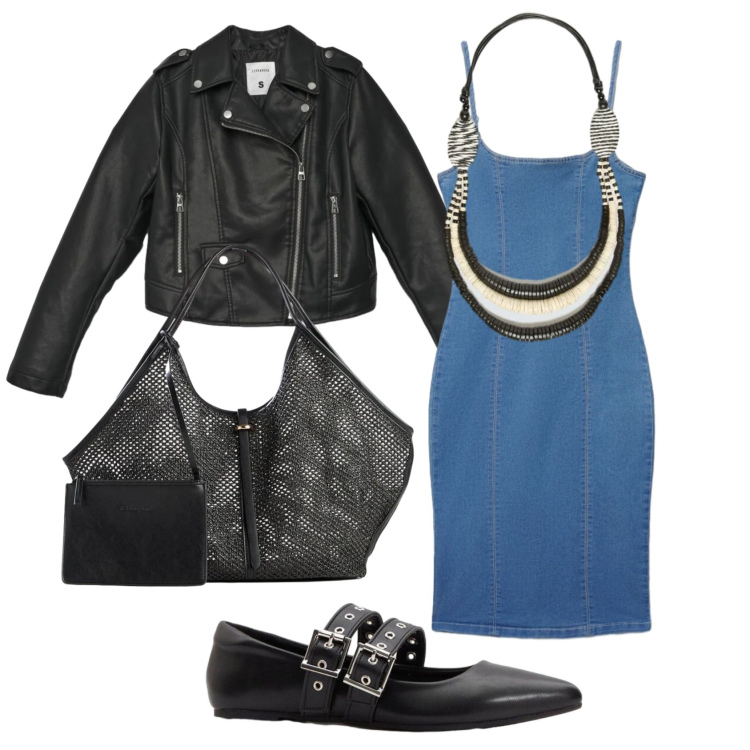 Outfit donna - Total look #2386510. Stile Rock per Tutti i giorni. look ideale per Tall. Abbinamento con shopping bag, ballerine, vestiti midi/longuette, giacche, collane.