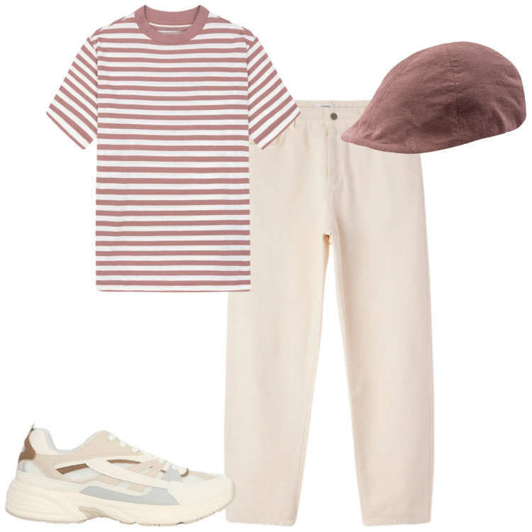 Outfit uomo - City. Stile Urban per Tutti i giorni. Abbinamento con sneakers, pantaloni, cappelli con visiera, t-shirt.