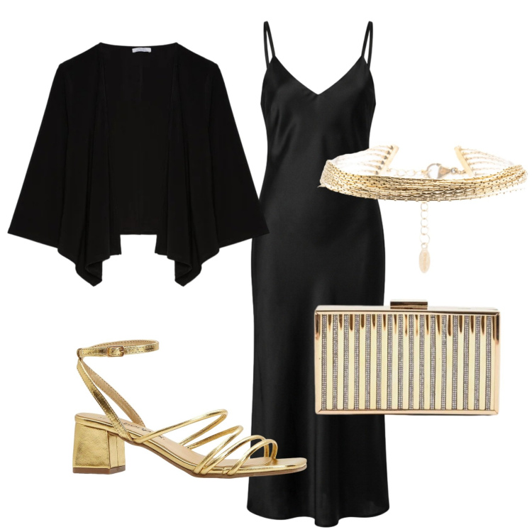Outfit donna - Total look #2386518. Stile Minimal per Serata fuori. Abbinamento con sandali col tacco, vestiti lunghi, blazer, clutch, braccialetti.
