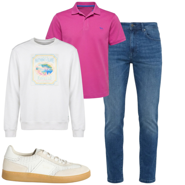 Outfit uomo - Aprile. Stile Casual per Tutti i giorni. Abbinamento con sneakers, polo, jeans slim fit, felpe.