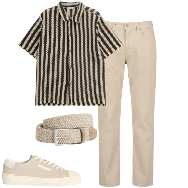 Outfit uomo - City. Stile Urban per Tutti i giorni. Abbinamento con camicie a manica corta, cinture, sneakers, pantaloni.