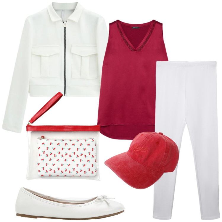 Outfit donna - Total look #2386530. Stile Casual per Tutti i giorni. Abbinamento con ballerine, leggings, pochette, top, cappelli, cappotti.