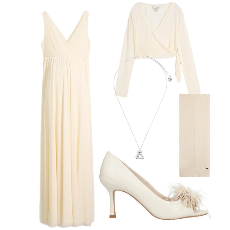 Outfit donna - Total look #2386534. Stile Minimal per Cerimonia. Abbinamento con décolleté, vestiti lunghi, ciondoli, sciarpe.