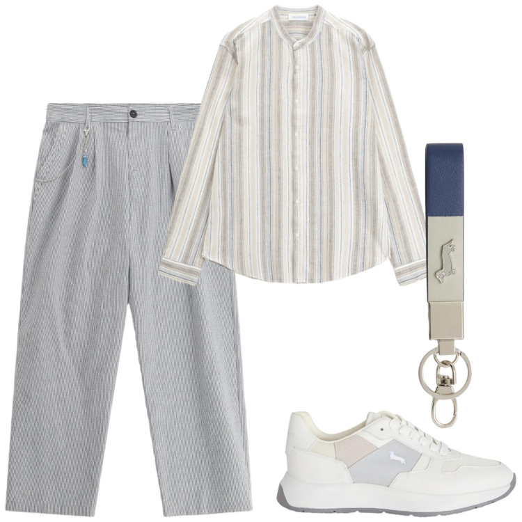 Outfit uomo - City. Stile Trendy per Tutti i giorni. Abbinamento con pantaloni, camicie, portachiavi, sneakers.