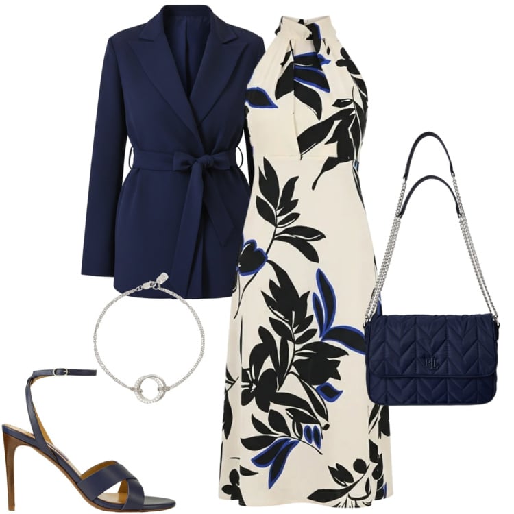 Outfit donna - Rinascimento spring. Stile Chic per Cerimonia. Abbinamento con vestiti midi/longuette, blazer, braccialetti, sandali col tacco, borse a tracolla.
