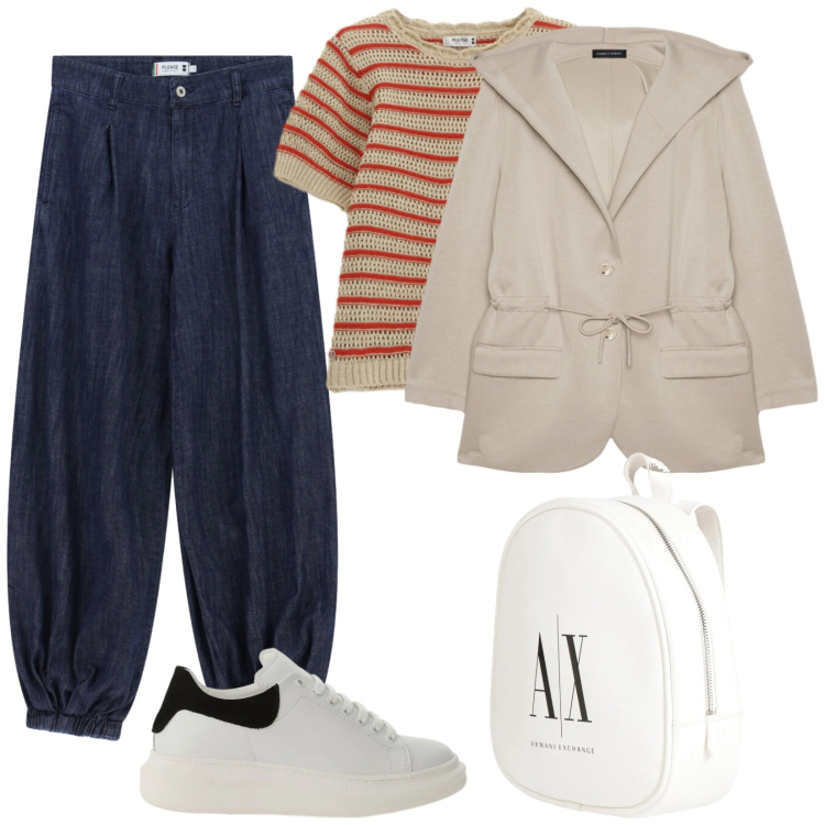 Outfit donna - Weekend fuori. Stile Casual chic per Tutti i giorni. Abbinamento con zaini, sneakers, felpe con cappuccio, t-shirt, jeans.