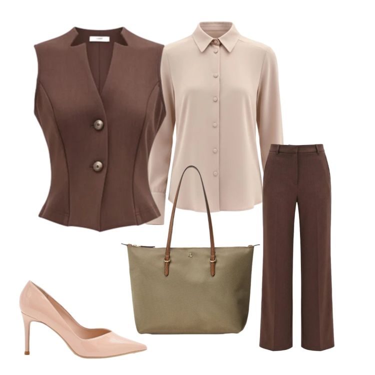 Outfit donna - Tailleur per l’ufficio. Stile Mannish per Ufficio. Abbinamento con décolleté, camicie, gilet, pantaloni, borse tote.