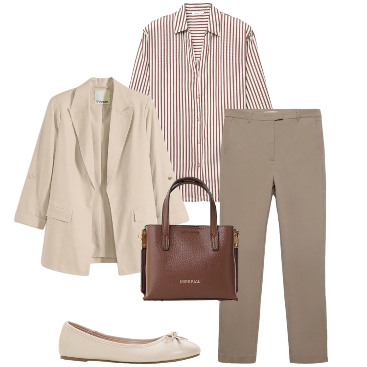 Outfit donna - Total look #2386557. Stile Casual chic per Ufficio. Abbinamento con blazer, ballerine, pantaloni skinny, camicie, borse a tracolla.