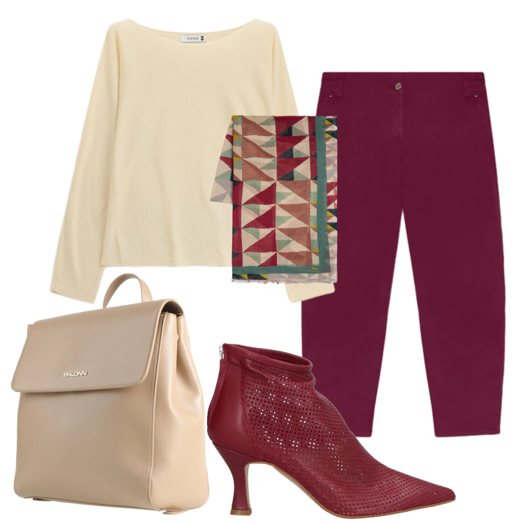 Outfit donna - Total look #2386588. Stile Casual chic per Ufficio. Abbinamento con zaini, stivaletti, pantaloni, maglieria, sciarpe.