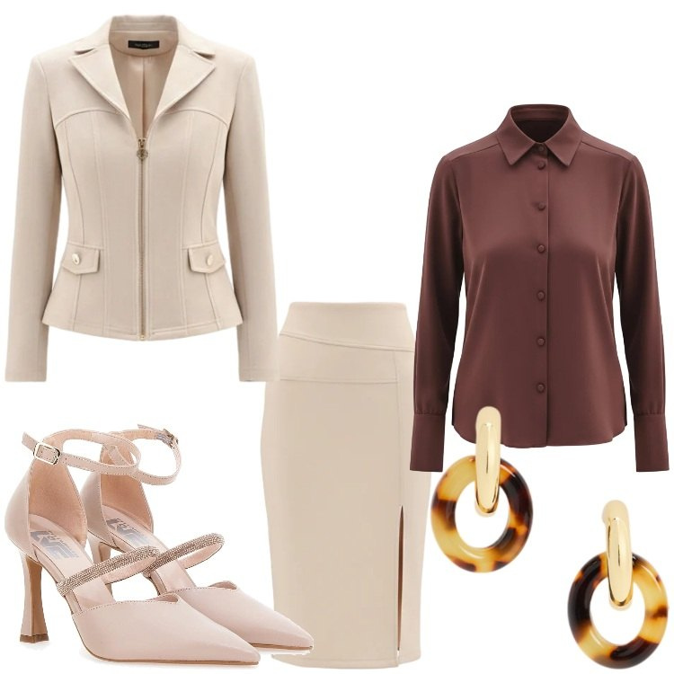 Outfit donna - I colori che amo. Stile Chic per Cerimonia. Abbinamento con blazer, gonne longuette, camicie, orecchini, décolleté.