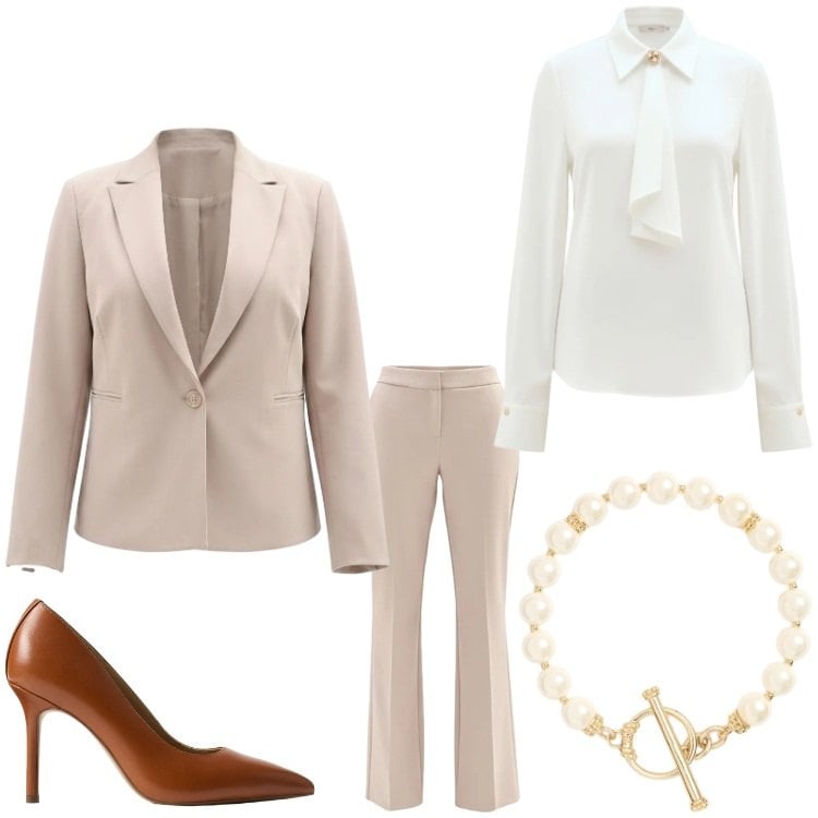 Outfit donna - La mia laurea. Stile Chic per Cerimonia. Abbinamento con camicie, pantaloni, blazer, décolleté, braccialetti.