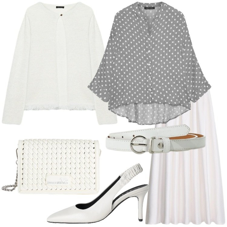 Outfit donna - Eleganza leggera - Focus Donna Curvy. Stile Romantica per Serata fuori. Abbinamento con décolleté, gonne lunghe, cinture, camicie, cardigans, borse a tracolla.