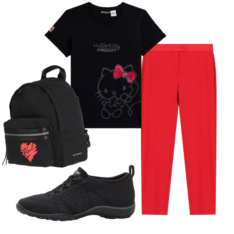 Outfit donna - Total look #2386601. Stile Casual per Scuola/Università. Abbinamento con zaini, sneakers, pantaloni, t-shirt.