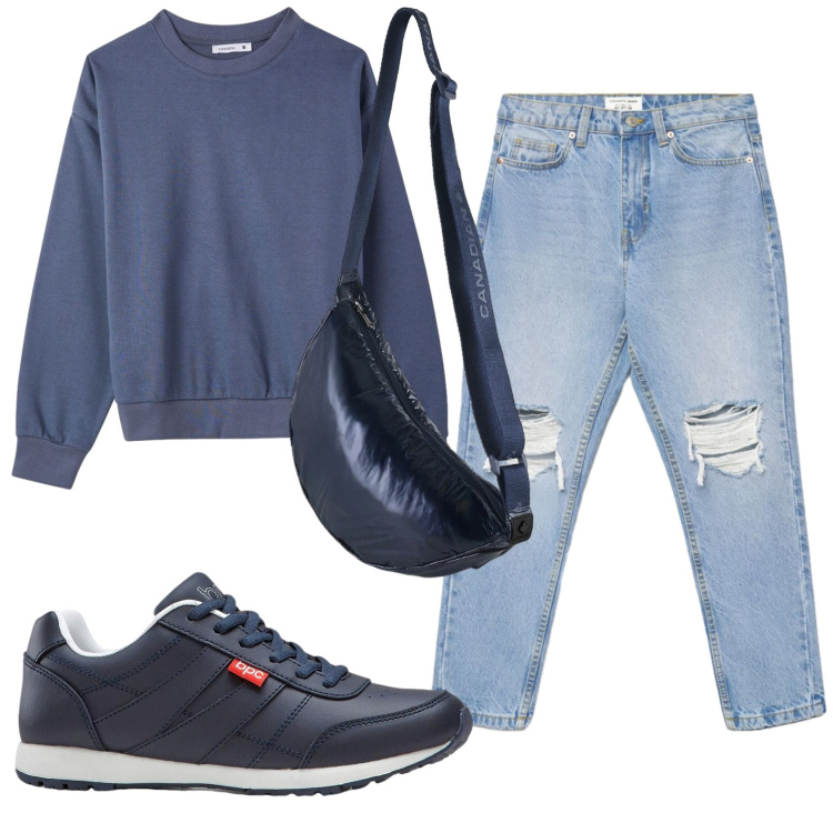 Outfit donna - Total look #2386605. Stile Casual per Tutti i giorni. Abbinamento con sneakers, jeans mom, felpe, borse a tracolla.