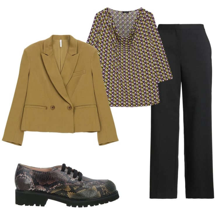 Outfit donna - Total look #2386608. Stile Basic per Ufficio. Abbinamento con pantaloni, scarpe stringate, blazer, t-shirt.