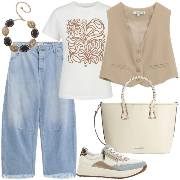 Outfit donna - Jeans balloon Funzionali e versatili. Stile Trendy per Tutti i giorni. Abbinamento con sneakers, cinture, t-shirt, gilet, jeans, shopping bag.